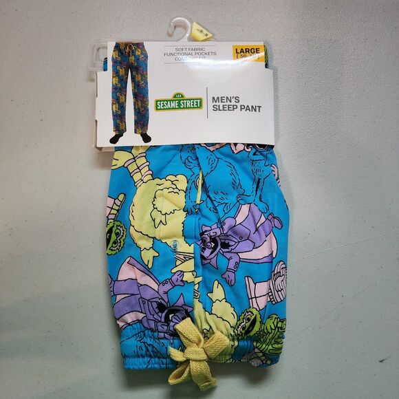 Bioworld Pajama Pants Mens Large Blue Sesame Street Characters Graphic Print - Picture 1 of 12